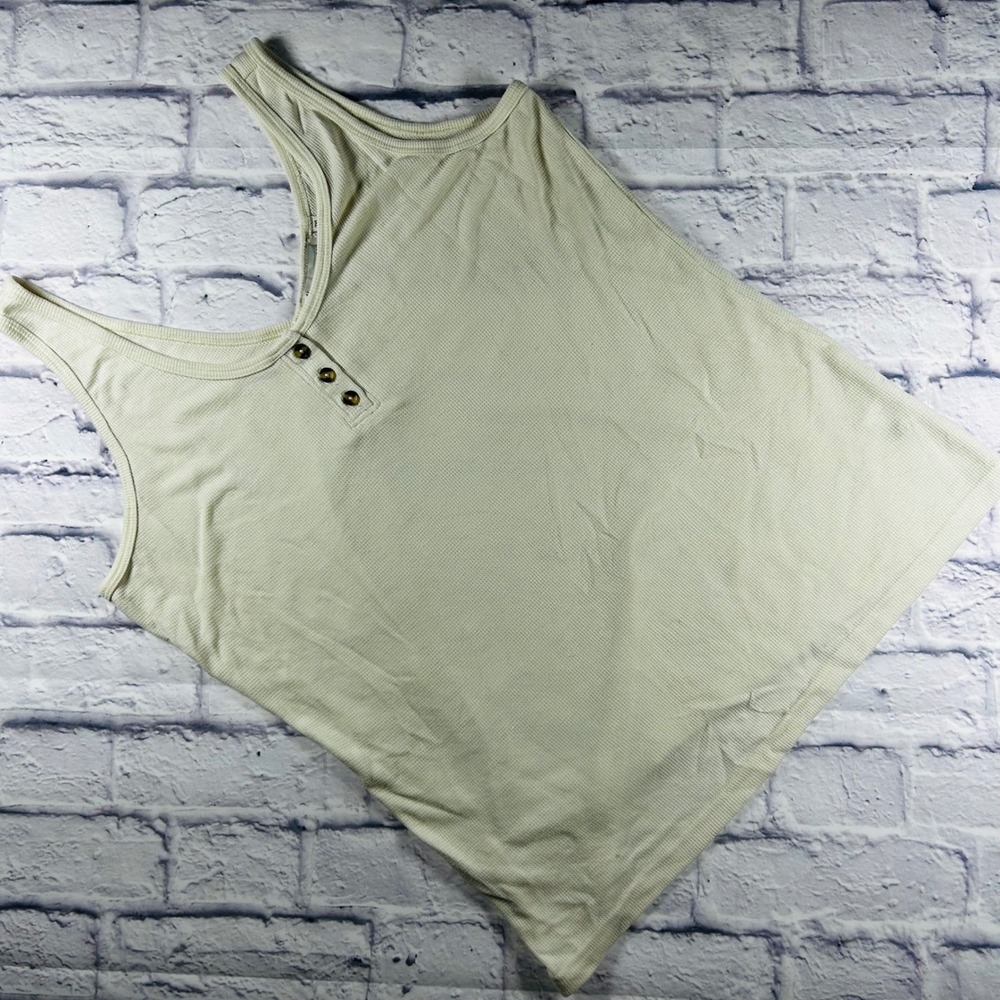 American Tall Women 2XLT Cream Thermal Henley Tank Top Waffle Knit Casual Soft